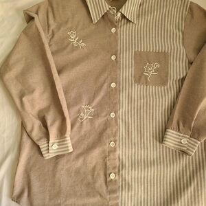 Women's Beige Striped Shirt Made In The USA #Vintage #grannycore